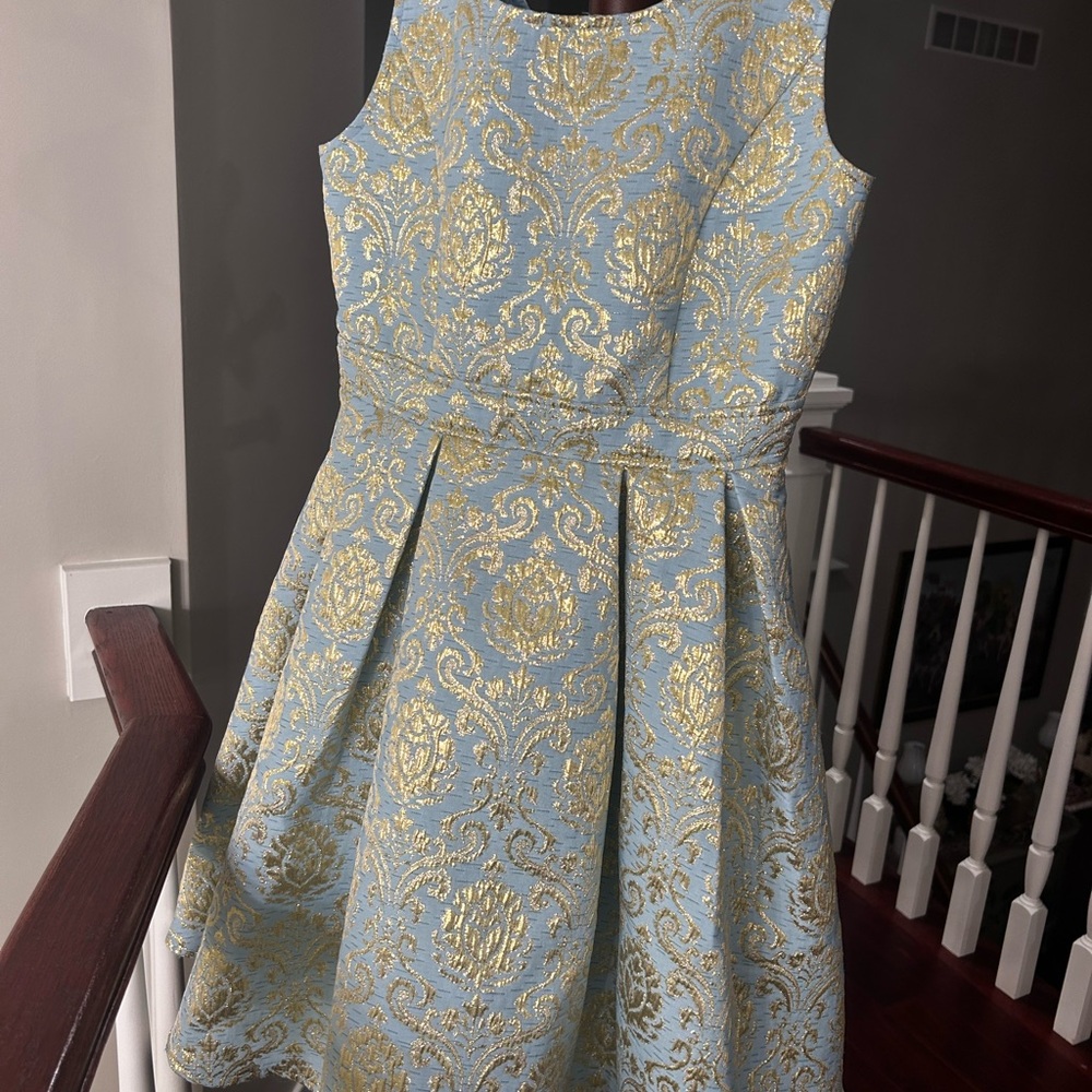 Storm by Monsoon Blue and Gold jacquard girls Dress 12 years old